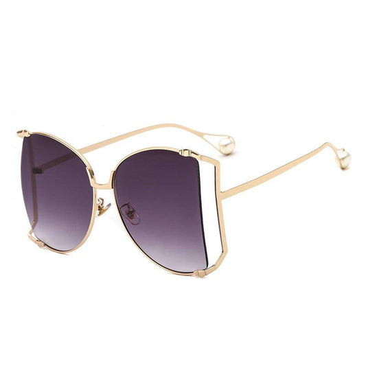 Irregular Metal Sunglasses Pearl Decor Gradient Eyewear