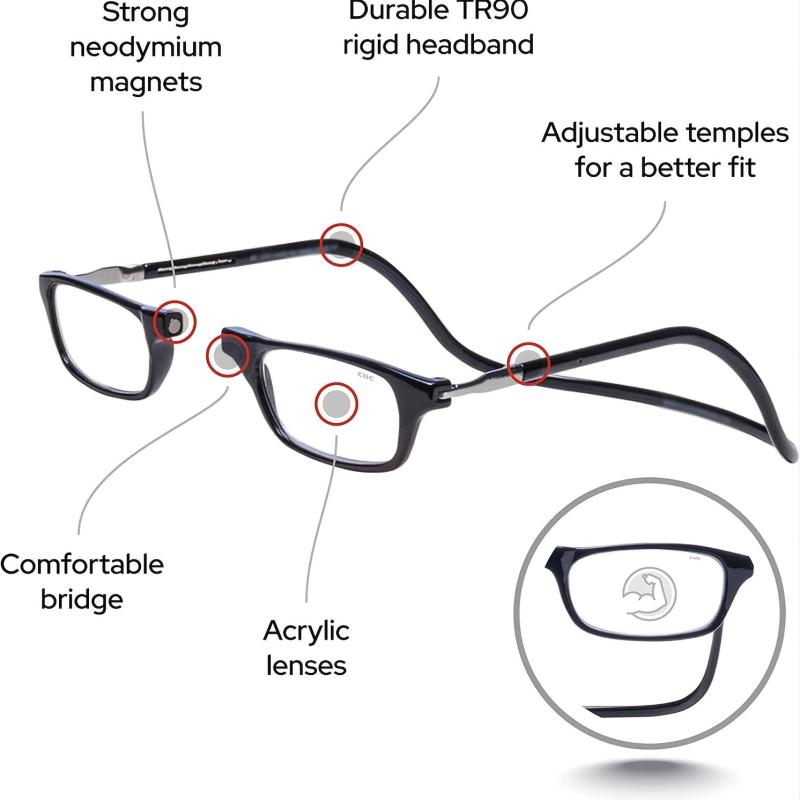 Magnetic Reading Glasses Computer Readers Adjustable Temples