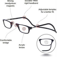 Magnetic Reading Glasses Computer Readers Adjustable Temples