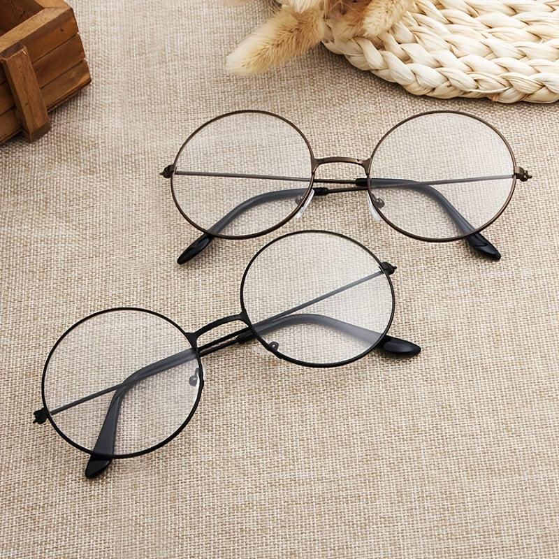 Vintage Round Metal Frame Clear Lens Glasses Lightweight Anti Light Reading Glas