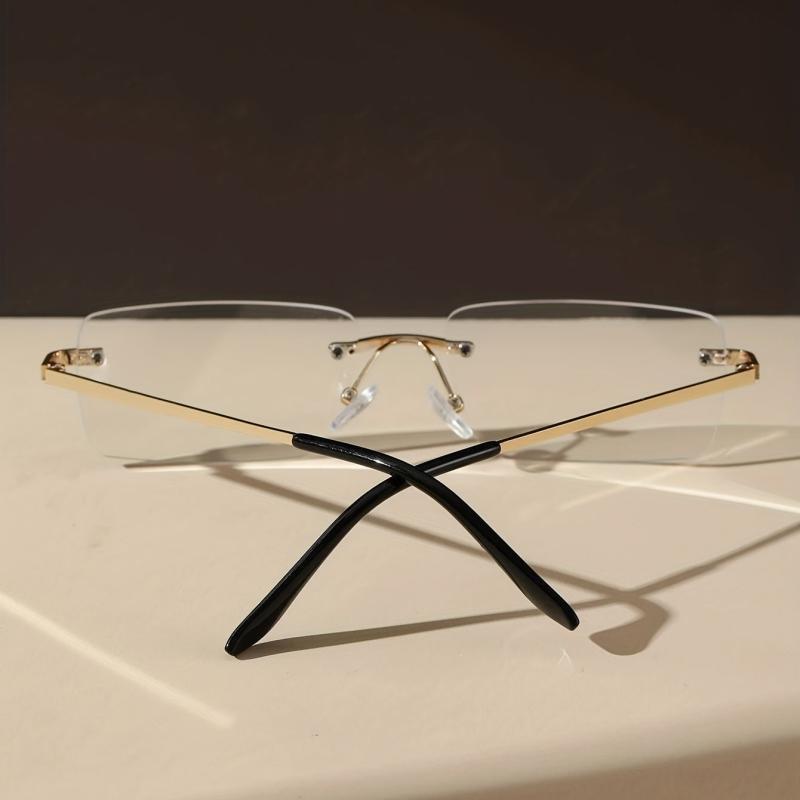 Minimalist Rimless Square Eyeglasses Thin Metal Temple