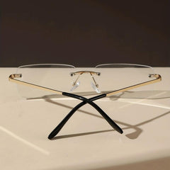 Minimalist Rimless Square Eyeglasses Thin Metal Temple