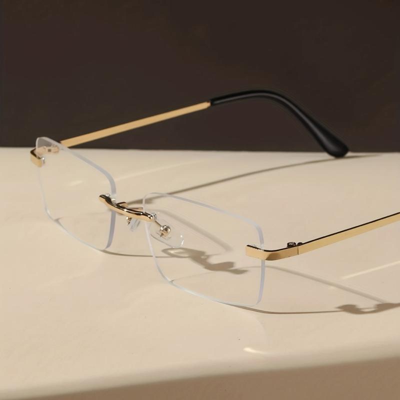 Minimalist Rimless Square Eyeglasses Thin Metal Temple