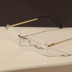 Minimalist Rimless Square Eyeglasses Thin Metal Temple