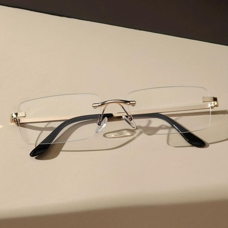 Minimalist Rimless Square Eyeglasses Thin Metal Temple