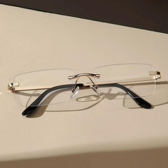 Minimalist Rimless Square Eyeglasses Thin Metal Temple