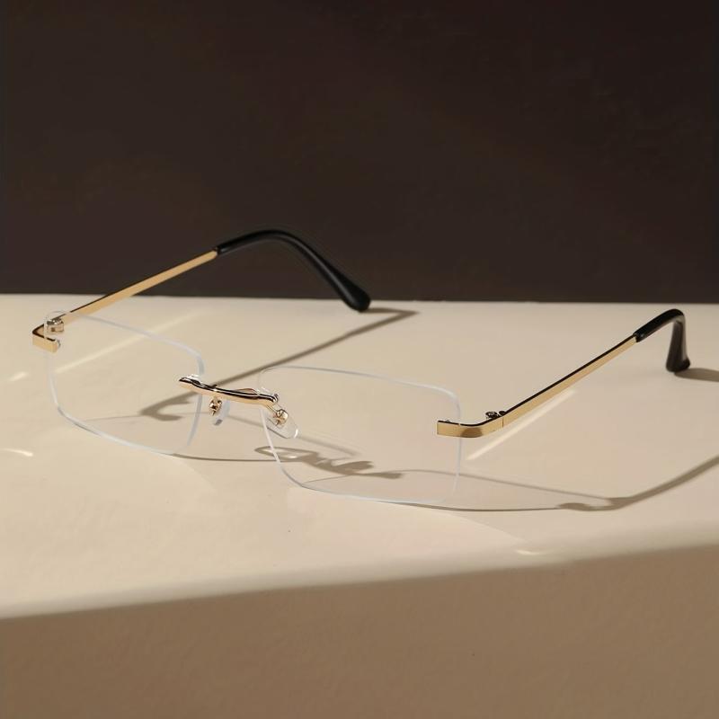 Minimalist Rimless Square Eyeglasses Thin Metal Temple