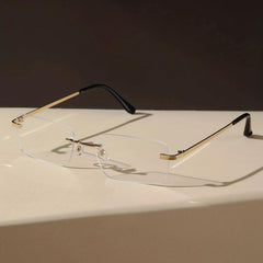 Minimalist Rimless Square Eyeglasses Thin Metal Temple