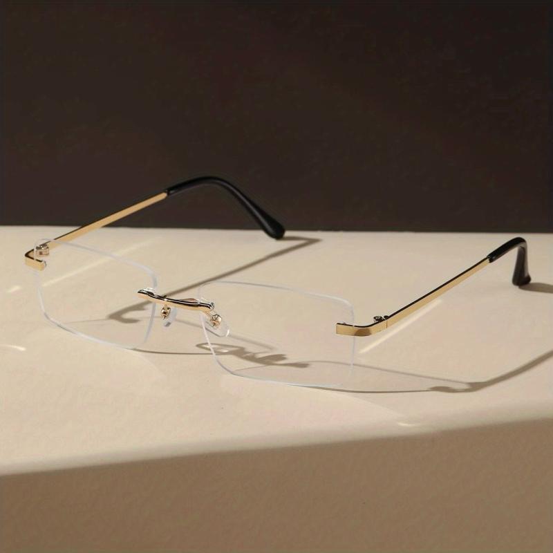 Minimalist Rimless Square Eyeglasses Thin Metal Temple