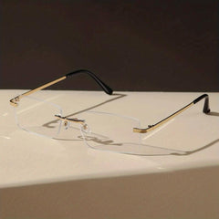 Minimalist Rimless Square Eyeglasses Thin Metal Temple