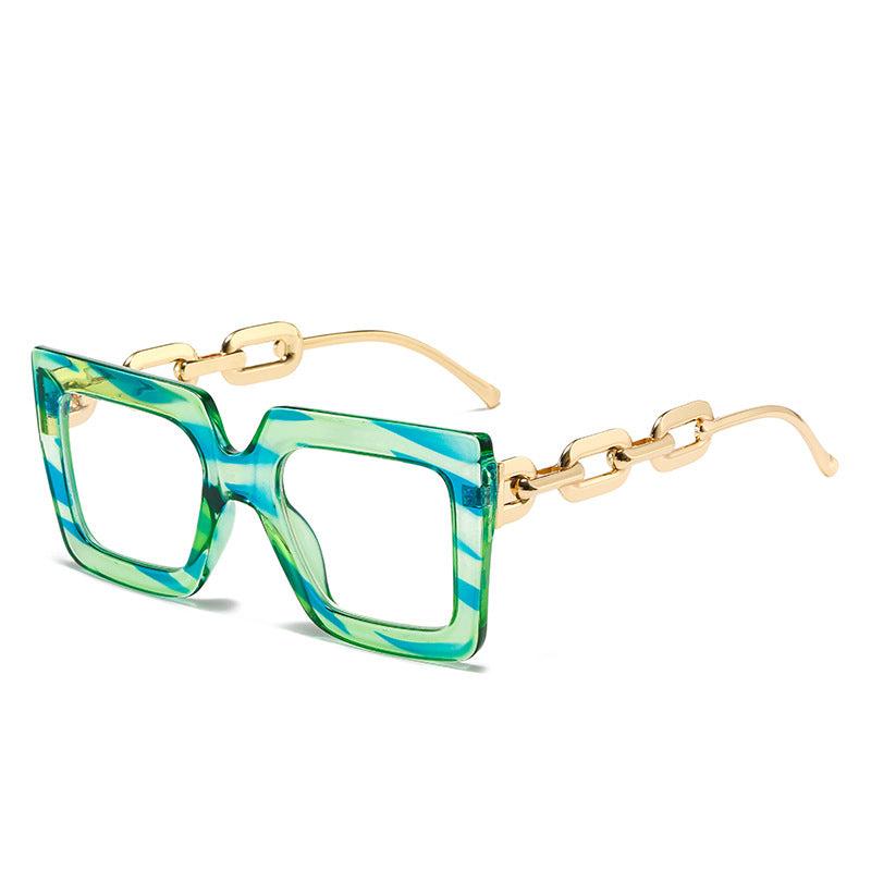 Oversized Square Glasses For Women Large Frame Metal Chain Temple UV Protection