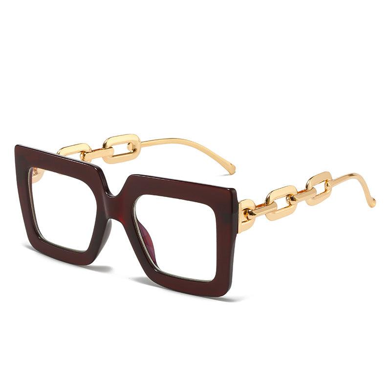 Oversized Square Glasses For Women Large Frame Metal Chain Temple UV Protection