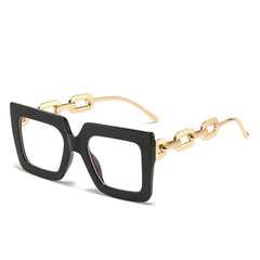 Oversized Square Glasses For Women Large Frame Metal Chain Temple UV Protection