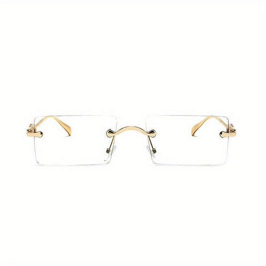 Square Rimless Clear Lens Eyeglasses Thin Metal Frame