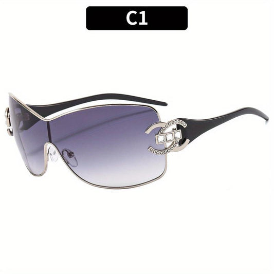 Y2K Wrap Around Sunglasses Rhinestone Decor Glasses UV400