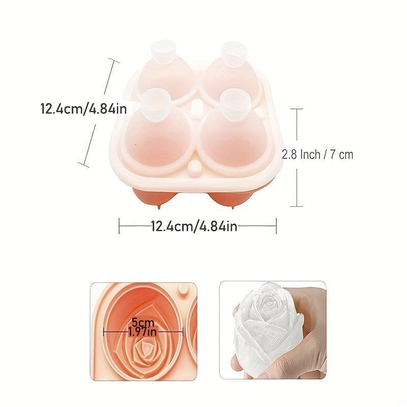 1pc 4 Grid Rose Ice Cube Mold Home Ice Maker Ice Storage Ice Box 5.5x5.5