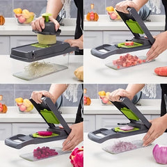 14pcs Vegetable Chopper & Fruit Slicer w/ Container - Manual Food Grater