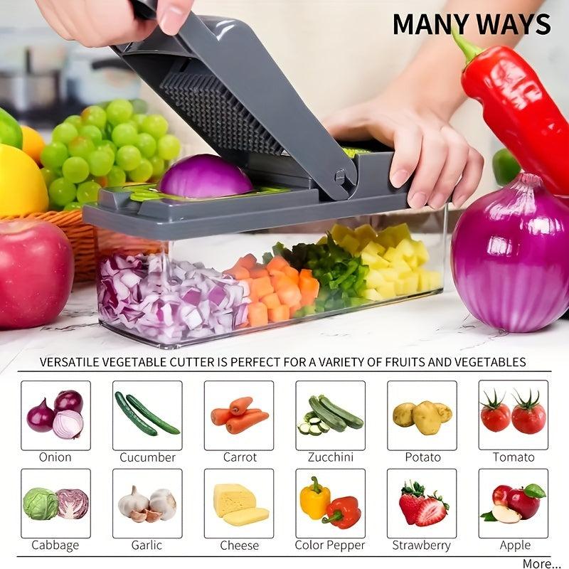 14pcs Vegetable Chopper & Fruit Slicer w/ Container - Manual Food Grater