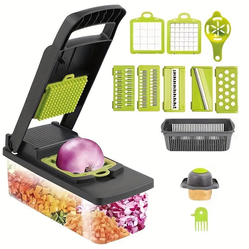 14pcs Vegetable Chopper & Fruit Slicer w/ Container - Manual Food Grater