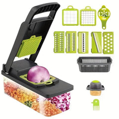 14pcs Vegetable Chopper & Fruit Slicer w/ Container - Manual Food Grater