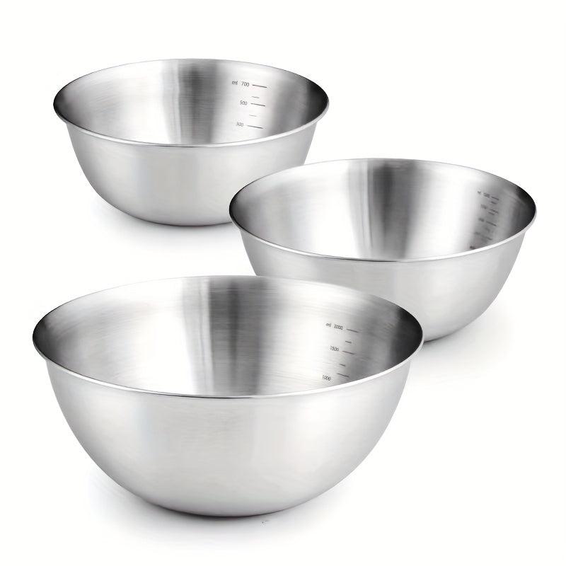 3pcs Stainless Steel Mixing Bowls Salad Kitchen Gadgets