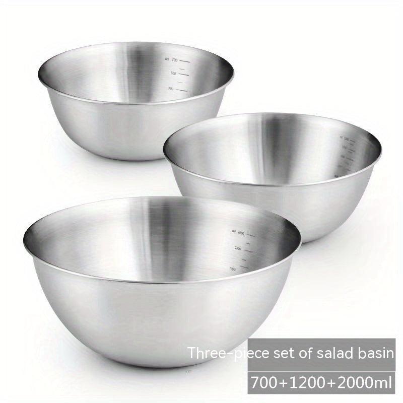 3pcs Stainless Steel Mixing Bowls Salad Kitchen Gadgets
