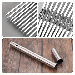 15pcs Stainless Steel Skewers & Storage Tube for BBQ Camping Shish Kebab