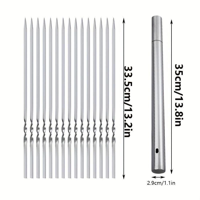15pcs Stainless Steel Skewers & Storage Tube for BBQ Camping Shish Kebab