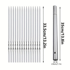 15pcs Stainless Steel Skewers & Storage Tube for BBQ Camping Shish Kebab