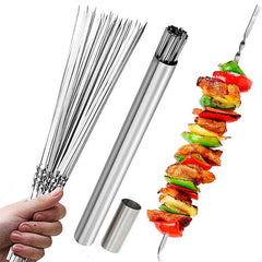 15pcs Stainless Steel Skewers & Storage Tube for BBQ Camping Shish Kebab