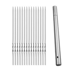 15pcs Stainless Steel Skewers & Storage Tube for BBQ Camping Shish Kebab