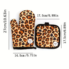 2pcs Leopard Pattern Oven Mitt and Potholder Set, Non Slip, Durable