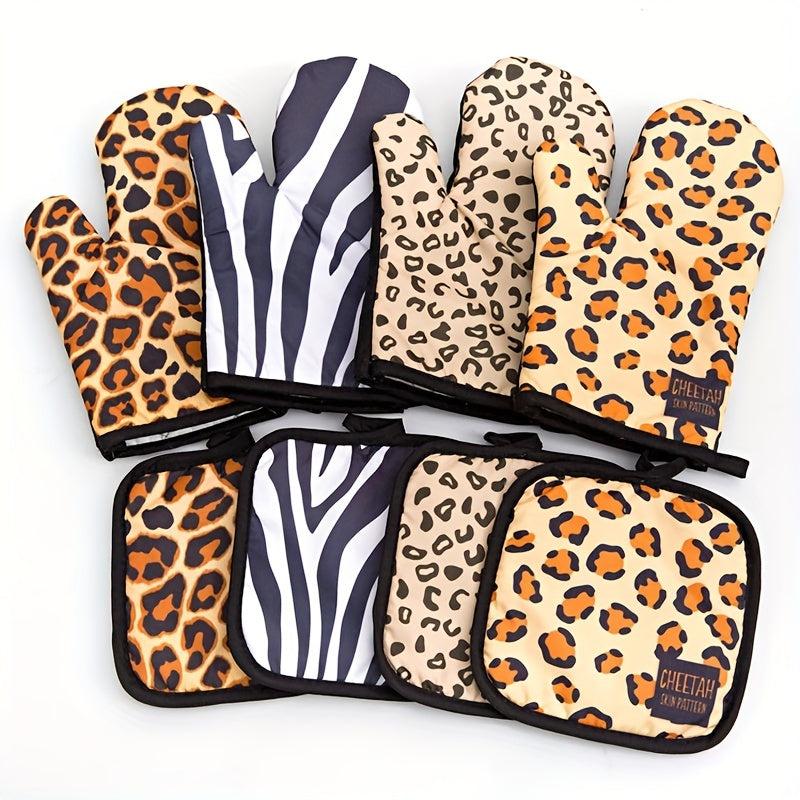 2pcs Leopard Pattern Oven Mitt and Potholder Set, Non Slip, Durable