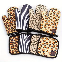 2pcs Leopard Pattern Oven Mitt and Potholder Set, Non Slip, Durable