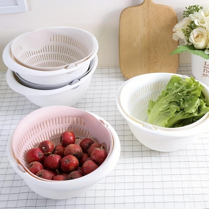 Double Layer Drain Basket Rotatable Strainer Household Colander