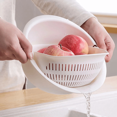 Double Layer Drain Basket Rotatable Strainer Household Colander