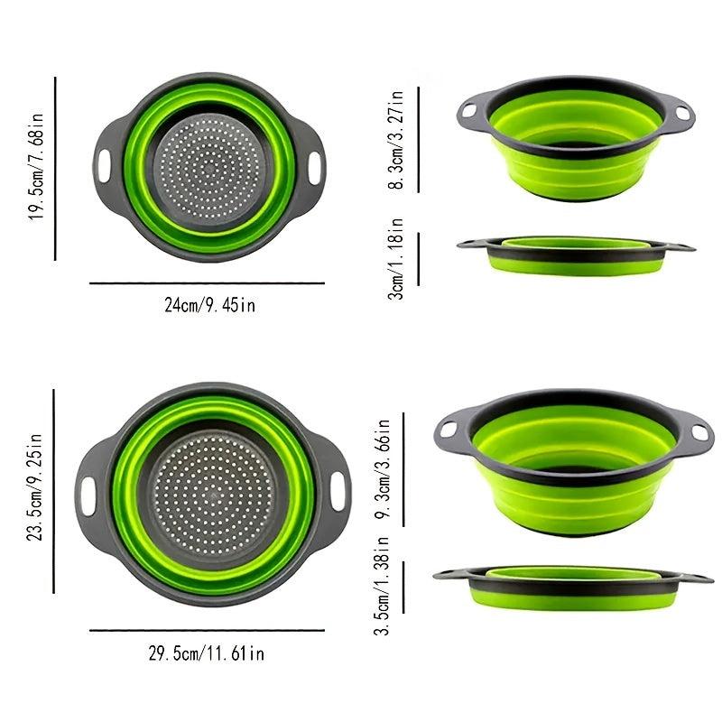 2pcs Collapsible Colanders Folding Strainers Circular Silicone Kitchen