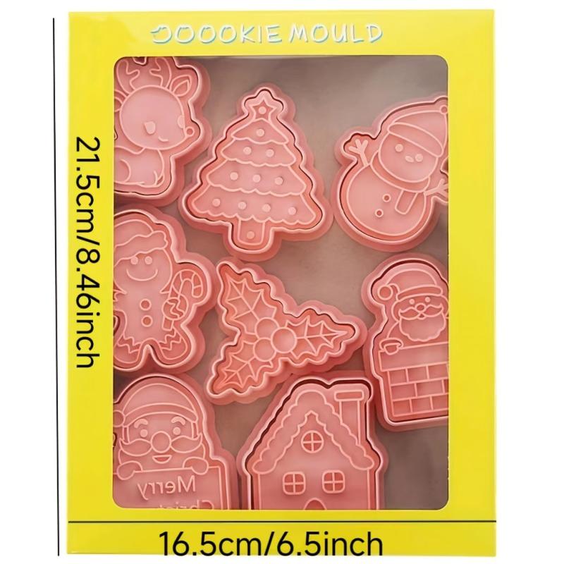 8pcs Christmas Cookie Cutters Embossers Candy Mold Biscuit Molds