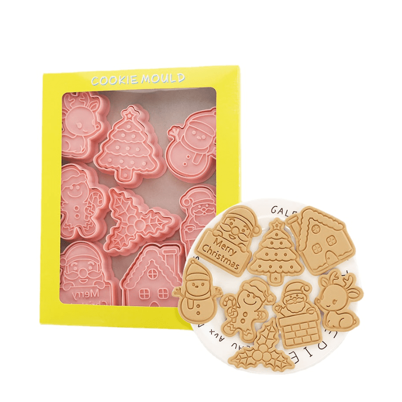 8pcs Christmas Cookie Cutters Embossers Candy Mold Biscuit Molds
