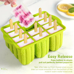 12-Cavity Silicone Ice Pop Molds - Reusable & Easy to Use