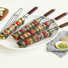 2pcs Nonstick Kebab Grilling Basket with Wooden Handle