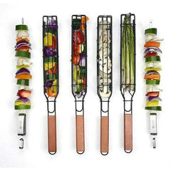 2pcs Nonstick Kebab Grilling Basket with Wooden Handle