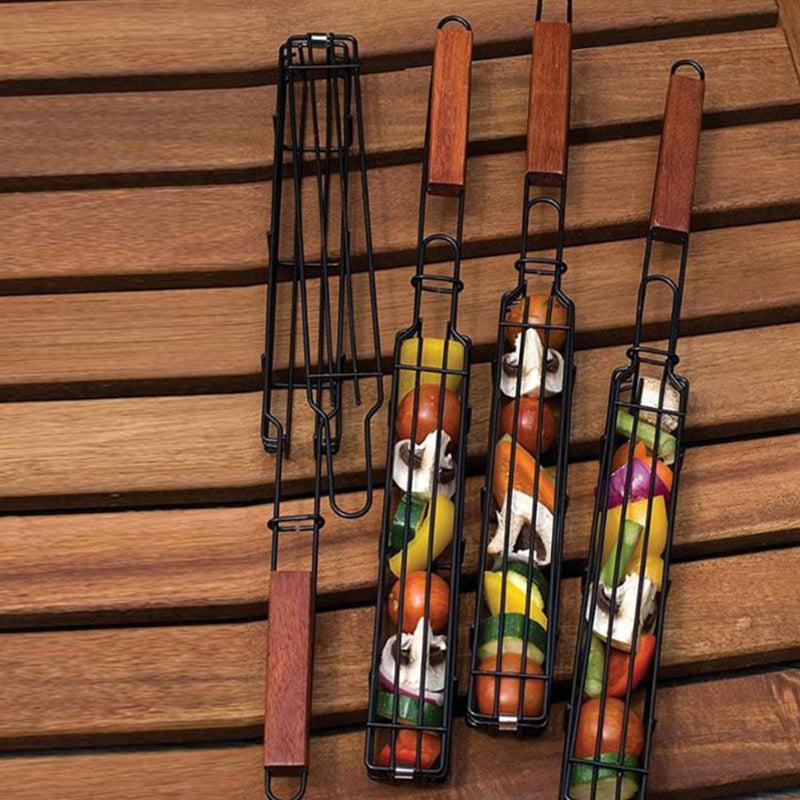 2pcs Nonstick Kebab Grilling Basket with Wooden Handle