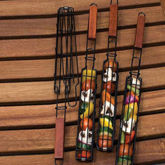 2pcs Nonstick Kebab Grilling Basket with Wooden Handle