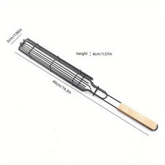 2pcs Nonstick Kebab Grilling Basket with Wooden Handle