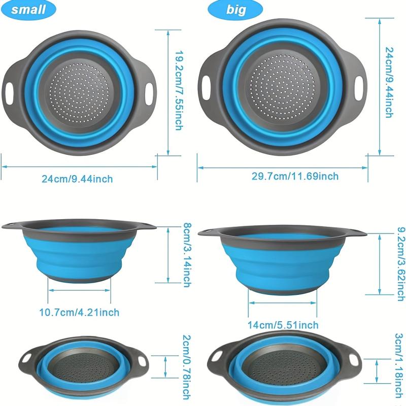 2pcs Silicone Colander Foldable Kitchen Sink Folding Square