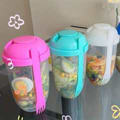Portable Salad Cup with Fork and Lid: Healthy Salad Container for Picnic Lunch