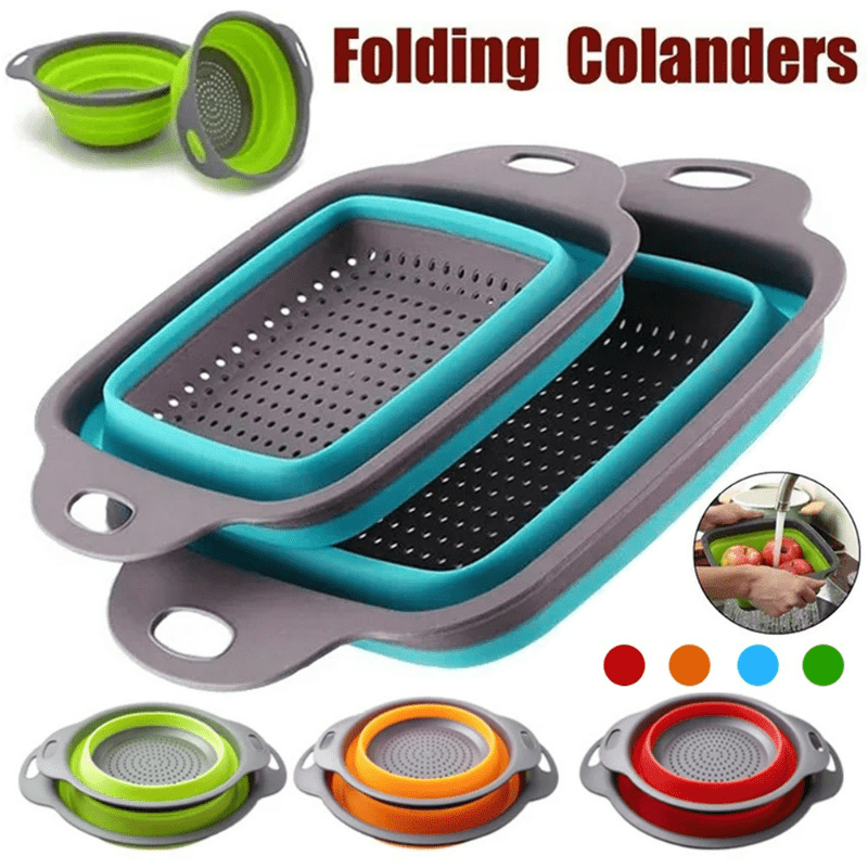 2pcs Silicone Colander Foldable Kitchen Sink Strainer