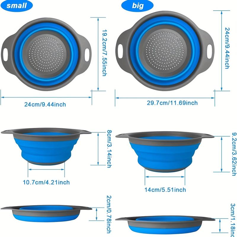 2pcs Foldable Silicone Colander Large and Small Sizes Kitchen Sink Drain Basket