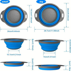 2pcs Foldable Silicone Colander Large and Small Sizes Kitchen Sink Drain Basket